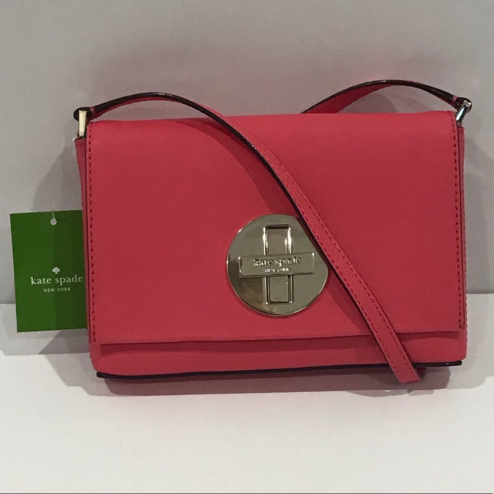 Nwt Kate Spade NY Sally Newbury Lane Peony Coral Leather Crossbody Shoulder Bag